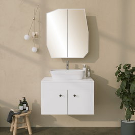 Hanah Home Armario de Baño Blanco 12x45x50 cm, Espejo 2x60x70 cm, Material Tablero Duro